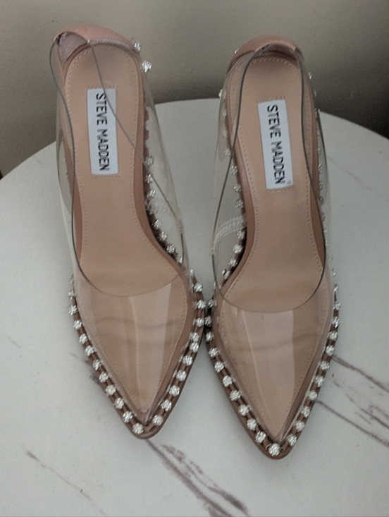 Steve Madden Shoes - Steve Madden Nude Clear Pointed Toe Pumps with Crystal Trim